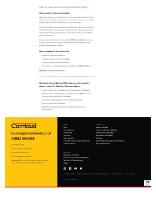 Concrete pump hire webpage and footer