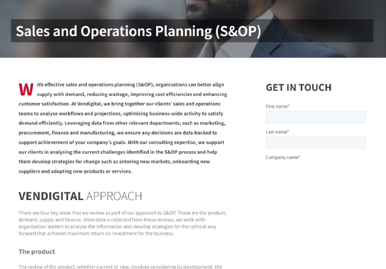 Vendigital: Sales and Operations Planning Webpage